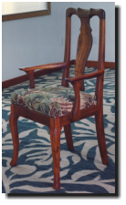 Chair, part of a dining room set, curly koa, wenge