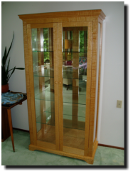 Curio cabinet, 16x36x75h, curly big leaf maple