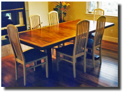 Dining table, 42 x 84 x 30h, curly koa