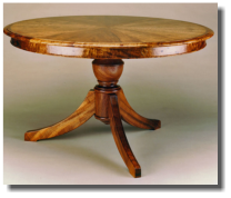 Dining table, 52 diameter x 29h, curly koa, kamani