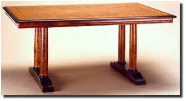 Dining table, 42 x 66 x 29h, curly ohia, rosewood