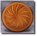 Table, 60" diameter x 30 h, curly koa, pheasant wood, bluegum eucalyputs